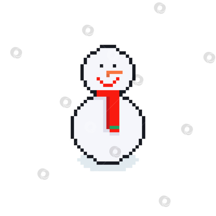 Скачать Ретро-8-битный пиксельный персонаж-снеговик в винтажном игровом стиле. фотосток Ozero