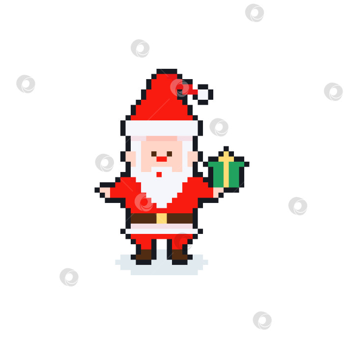 Скачать Ретро-8-битный пиксельный персонаж Санта-Клауса в винтажном игровом стиле. фотосток Ozero