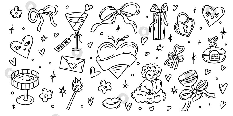 Скачать Коллекция романтических каракулевых клипартов ко Дню Святого Валентина фотосток Ozero