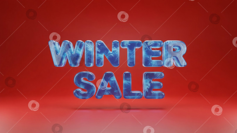 Скачать Текст зимней распродажи, сделанный изо льда и снега с сосульками на красном фоне, шаблон баннера фотосток Ozero