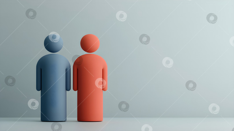 Скачать Две фигуры мужчины и женщины, стоящие рядом на синем фоне. Концептуальный шаблон баннера, символизирующий разнообразие, командную работу и сообщество, с возможностью копирования. Партнерство в качестве лидера бизнеса или брак. фотосток Ozero