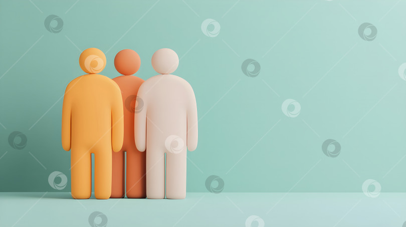 Скачать Три разные абстрактные фигуры, стоящие рядом на синем фоне. Концептуальный шаблон баннера, символизирующий командную работу, разнообразие, вовлеченность и человеческие ресурсы для бизнес-презентации с возможностью копирования. фотосток Ozero