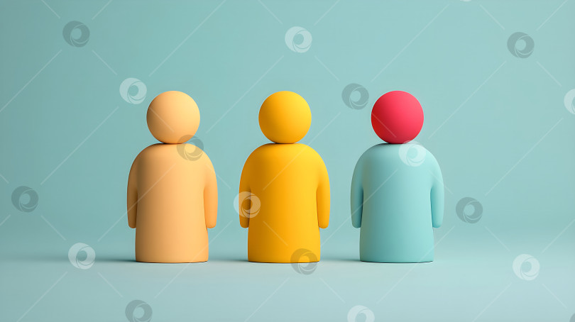 Скачать Три разные абстрактные фигуры, стоящие рядом на синем фоне. Концептуальный шаблон баннера, символизирующий командную работу, разнообразие, вовлеченность и человеческие ресурсы для бизнес-презентации с возможностью копирования. фотосток Ozero