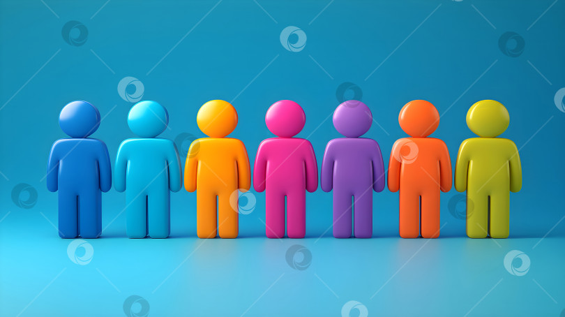 Скачать Красочные разнообразные фигурки людей, представляющие группу людей, стоящих вместе на синем фоне. Шаблон баннера, символизирующий командную работу, единство и концепцию бизнес-корпорации, с пространством для копирования. фотосток Ozero