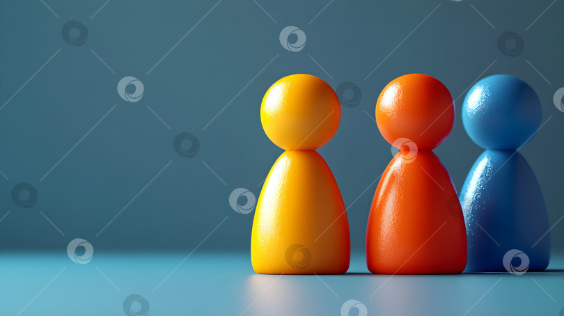 Скачать Три красочные стилизованные фигурки людей на синем фоне символизируют бизнес-команду, разнообразие и сотрудничество. Шаблон концептуального баннера, символизирующий командную работу, единство, человеческие ресурсы, инклюзивность, копировальное пространство. фотосток Ozero