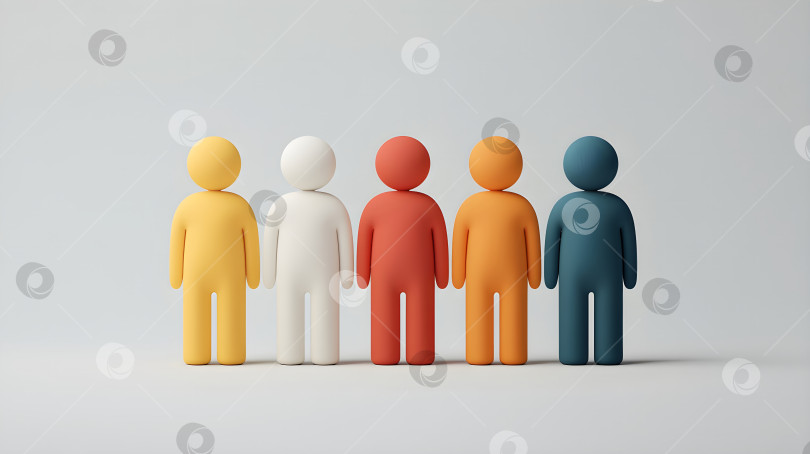 Скачать Группа красочных мультяшных фигурок, стоящих в ряд на белом фоне. Концептуальный шаблон баннера, символизирующий разнообразие, командную работу и сообщество. Метафора бизнес-команды для корпоративной организации. фотосток Ozero