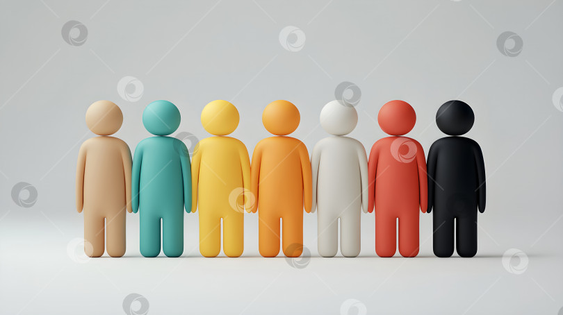 Скачать Группа красочных мультяшных фигурок, стоящих в ряд на белом фоне. Концептуальный шаблон баннера, символизирующий разнообразие, командную работу и сообщество. Метафора бизнес-команды для корпоративной организации. фотосток Ozero