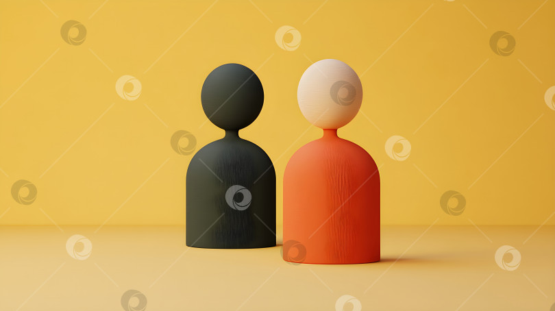 Скачать Две абстрактные фигуры людей на желтом фоне. Шаблон баннера с концепцией разнообразной группы или коллектива для бизнеса, сообщества и отдела кадров с возможностью копирования. фотосток Ozero