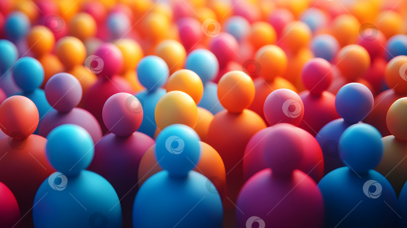 Скачать Яркие абстрактные фигуры, представляющие разнообразную толпу или сообщество. Концептуальный шаблон баннера для социальных сетей, символизирующий единство в многообразии и командную работу. фотосток Ozero