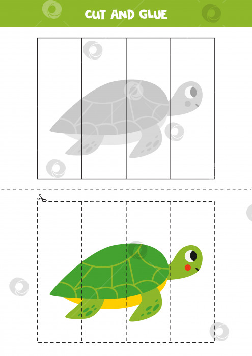 Скачать Игра "Вырезай и клеи" для детей. Симпатичная морская черепаха. фотосток Ozero