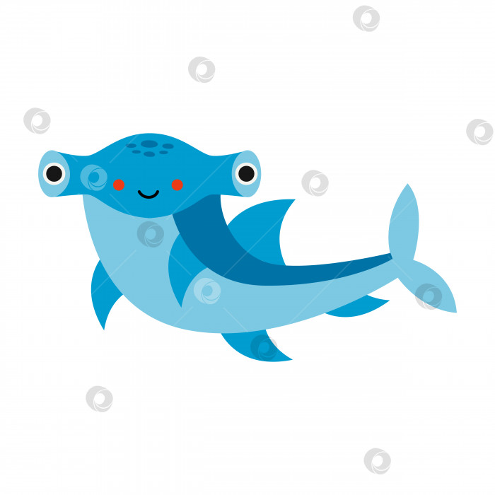 Скачать Векторная иллюстрация мультяшной синей акулы-молота, изолированной на белом фоне. фотосток Ozero