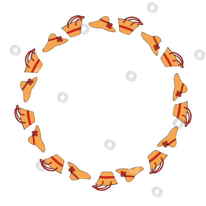 Скачать Круглая рамка с пляжными сумками и шляпами. векторное изображение. фотосток Ozero