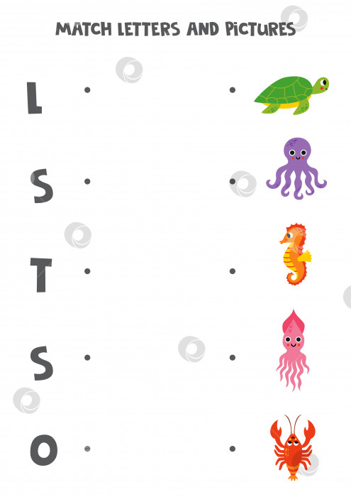 Скачать Подбирайте буквы и слова. Логическая головоломка для детей. Морские животные. фотосток Ozero