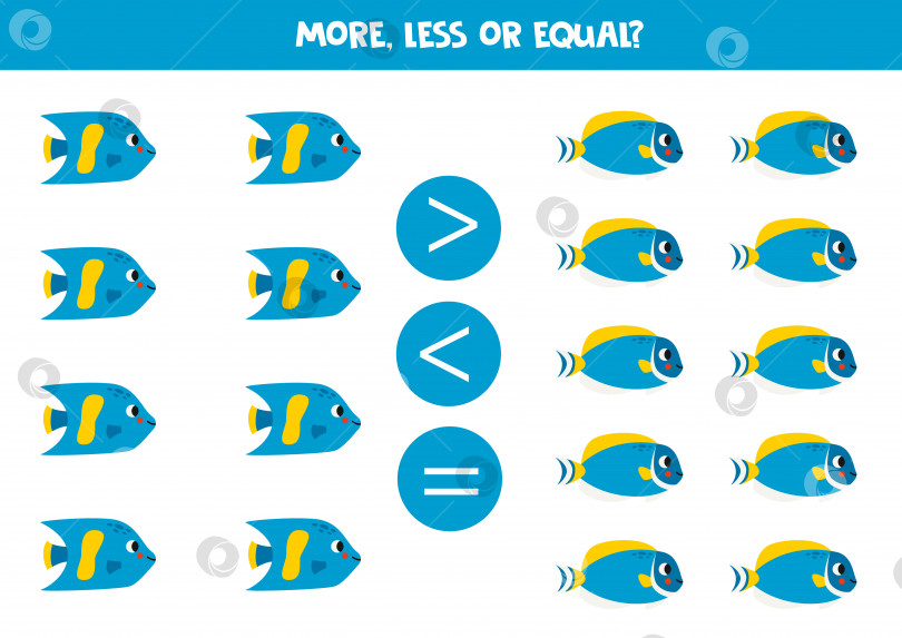 Скачать Больше, меньше или наравне с мультяшными рифовыми рыбками. фотосток Ozero