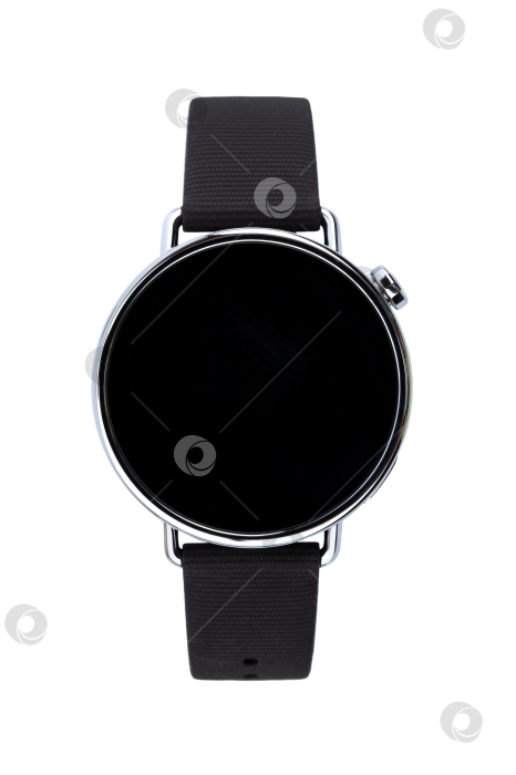 Скачать Умные часы в лаконичном дизайне с черным браслетом, выделяющимся на белом фоне фотосток Ozero