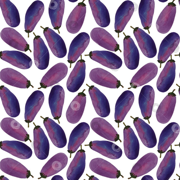 Скачать Бесшовный растительный узор, баклажан на белом фоне. Нарисован вручную акварелью. Может быть нанесен на ткань, обои, открытки, упаковку, плакат. фотосток Ozero