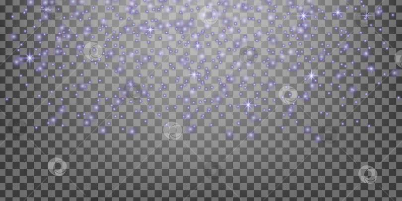 Скачать Фиолетовые светящиеся частички плавают на прозрачном фоне. Волшебное праздничное покрытие для создания фантастических дизайнов. фотосток Ozero