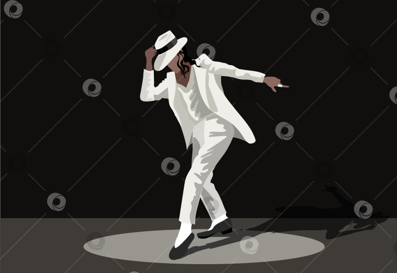 Скачать Облачный танцор в белой одежде демонстрирует танцевальный номер. На сцене запечатлены движения танцора в свете прожекторов, окруженного модным цветным фоном. Король поп-музыки Майкл Джексон фотосток Ozero