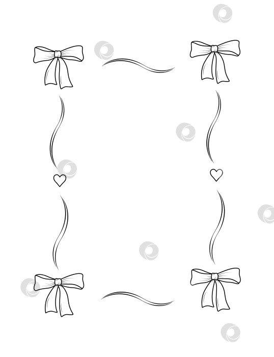 Скачать Винтажная рамка с бантом и окантовкой из ленты. Декоративный орнамент в виде кокетки, нарисованный вручную. Векторная иллюстрация на изолированном белом фоне. фотосток Ozero