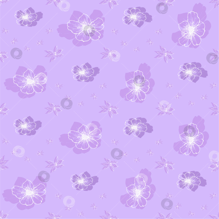 Скачать Бесшовный узор с нарисованными от руки каракулями и силуэтными цветами и листьями анемоны. фотосток Ozero