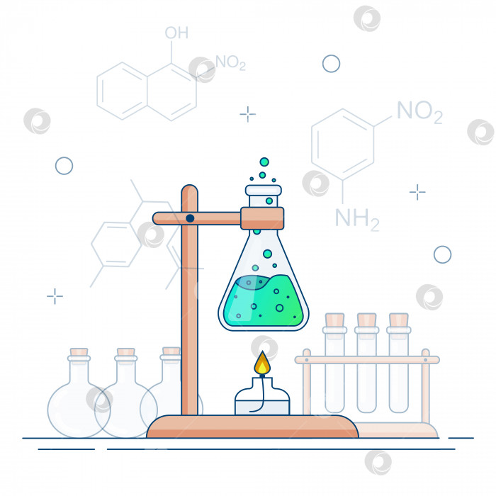 Скачать Химический опыт в лаборатории. Научный эксперимент, исследование. Плоская векторная иллюстрация фотосток Ozero