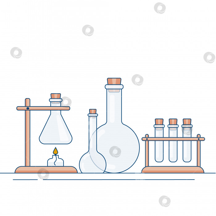 Скачать Набор лабораторной посуды: химическая пробирка, колба, стакан. Векторная плоская иллюстрация фотосток Ozero