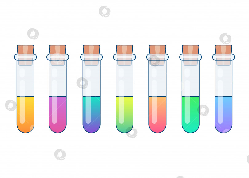 Скачать Набор с химическими пробирками, наполненными цветной жидкостью. Плоская векторная графика фотосток Ozero