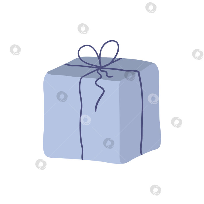 Скачать Простая подарочная коробка с лентой, нарисованная от руки. Праздничный клипарт с плоским векторным символом для открытки, логотипа, дизайна. Изолированный на белом фоне фотосток Ozero