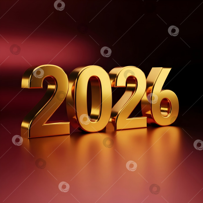 Скачать Золотые металлические цифры 2026 года на темно-красном фоне. Квадратный шаблон годового календаря для деловых встреч, торжеств, нового года, Рождества и праздничных открыток с пространством для копирования. фотосток Ozero