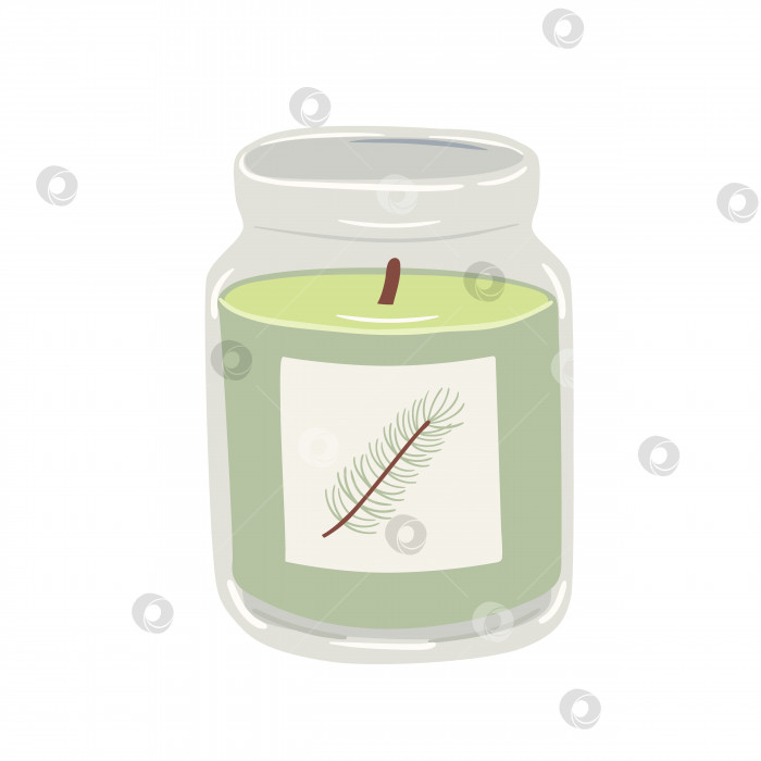 Скачать Нарисованная от руки зеленая ароматическая свеча в стеклянной банке, выделенная на белом фоне фотосток Ozero