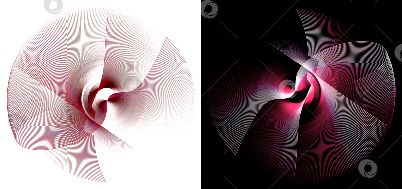 Скачать Абстрактные красные пропеллеры в полоску вращаются на белом и черном фоне. Иконка, логотип, символ, вывеска. Набор. 3D-рендеринг. 3D-иллюстрация. фотосток Ozero