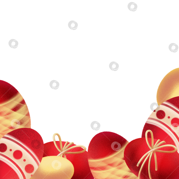 Скачать Пасхальная рамка с декоративными красными и желтыми яйцами, расположенными по нижнему краю, создает яркую праздничную рамку, подходящую для поздравительных открыток, приглашений, сезонных баннеров, упаковки фотосток Ozero