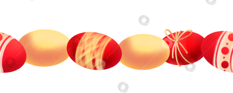Скачать Горизонтальная пасхальная рамка с красными и желтыми яйцами, расположенными в праздничный ряд на белом фоне. Подходит для открыток, шаблонов, рамок, приглашений и оформления сезонных праздников фотосток Ozero