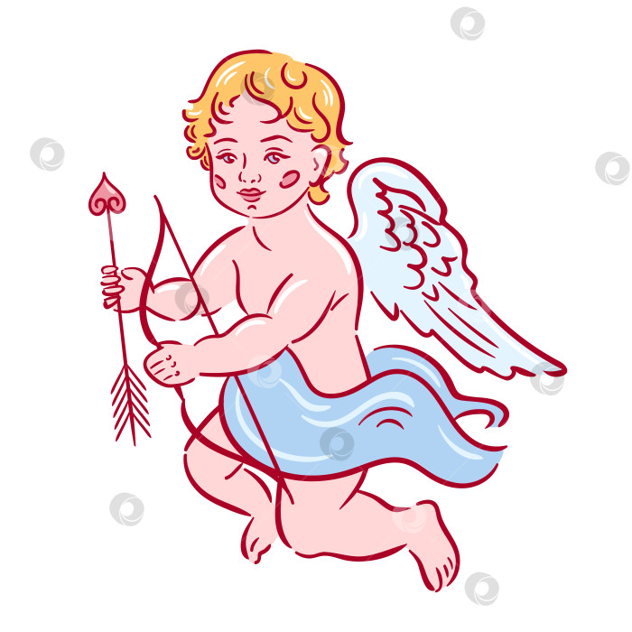 Скачать Милый малыш Купидон, нарисованный в свободном, схематичном стиле, с простым луком и стрелами, мягкими штрихами и игривой, причудливой позой. фотосток Ozero