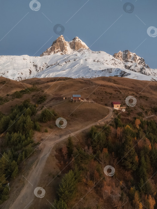 Скачать Вертикальный вид с высоты птичьего полета на гору Ушба. Грузия фотосток Ozero
