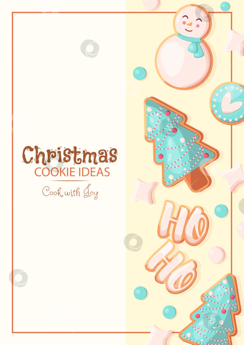 Скачать Шаблон рождественского печенья с пространством для текста. Шаблон для открыток, приглашений, листовок, рекламы, рекламных акций, уведомлений, электронных писем и т.д фотосток Ozero