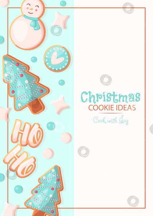 Скачать EPS 10. Шаблон формата А4 с изображением имбирного печенья на светлом фоне и пространством для текста. Подходит для открыток, рекламы, постов в социальных сетях, фонов, обложек, фотосток Ozero