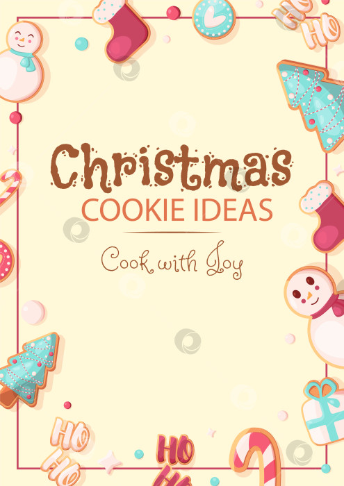 Скачать Шаблон рождественского баннера формата А4 с имбирными пряниками. Идеи для рождественского печенья. Шаблон для обложек, баннеров, листовок, рекламы, постов в социальных сетях и т.д. фотосток Ozero