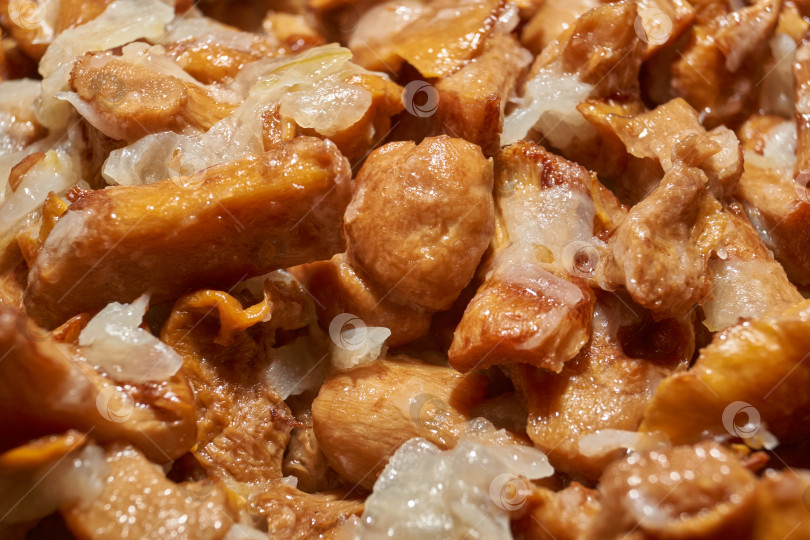 Скачать Горячее грибное блюдо – лисички, обжаренные с луком в масле. фотосток Ozero