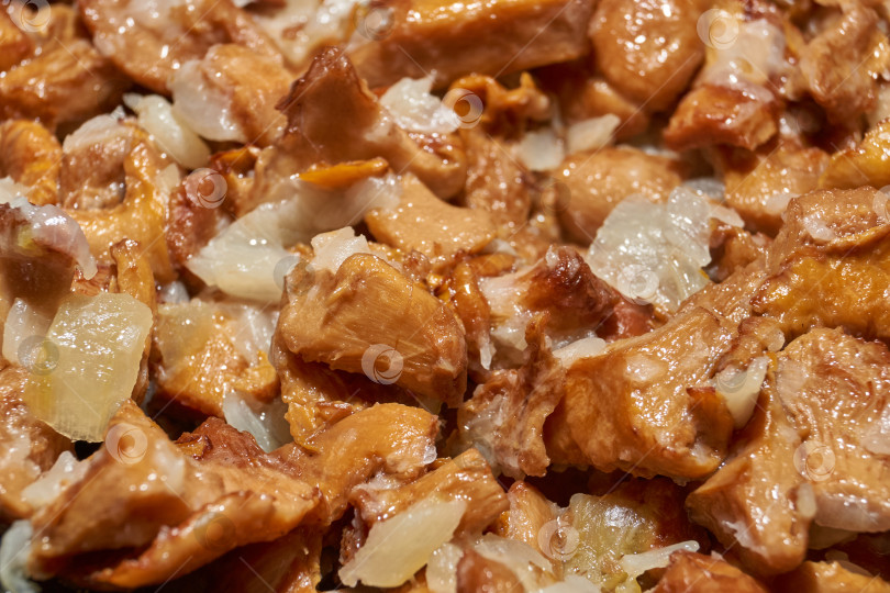 Скачать Горячее грибное блюдо – лисички, обжаренные с луком в масле. фотосток Ozero