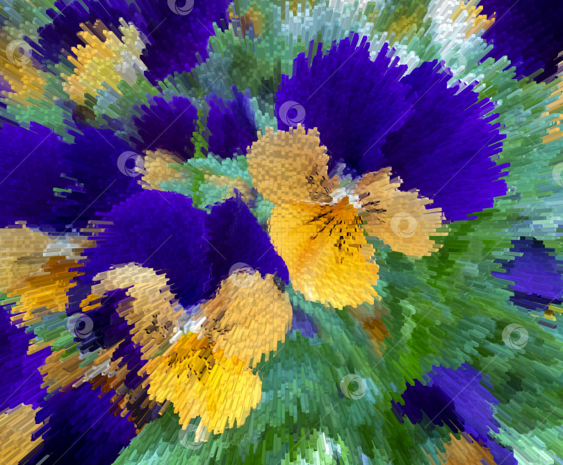 Скачать Фиалка трехцветная. Стилизованное фото. Цветы и листья растений состоят из геометрических лучей. Цветочный фон с фиалкой трехцветной. фотосток Ozero