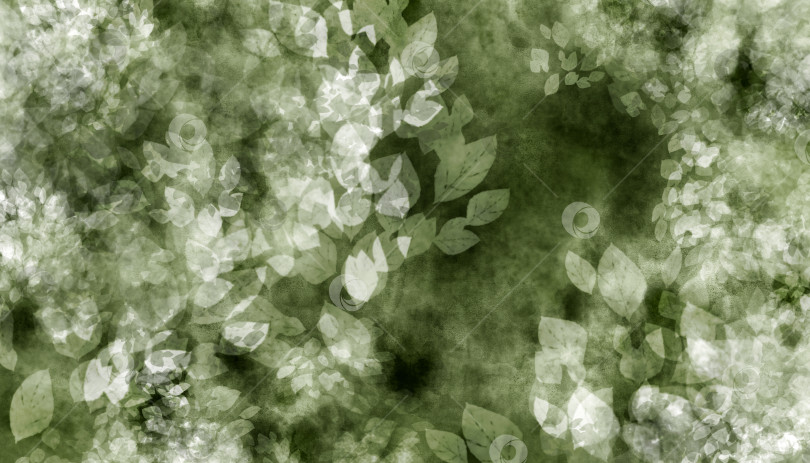 Скачать Светлая листва на темно-зеленом акварельном фоне. Абстрактный природный фон. Скопируйте пространство. Иллюстрация. фотосток Ozero