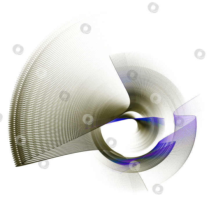 Скачать Абстрактный пропеллер цвета хаки с синими вставками на изогнутых лопастях в полоску вращается на белом фоне. Значок, логотип, символ, вывеска. 3D-рендеринг. 3D-иллюстрация. фотосток Ozero