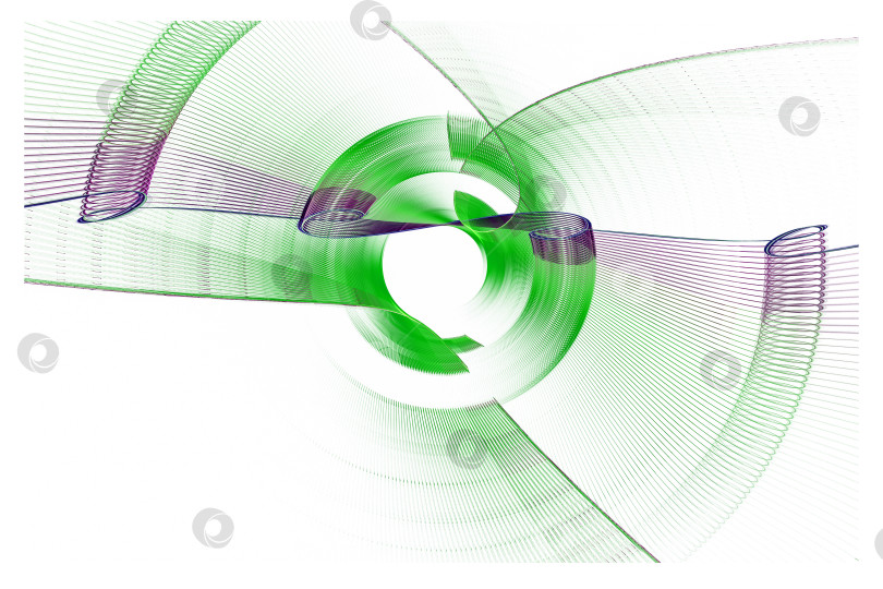 Скачать Абстрактный фрактальный фон с полосатыми орнаментами и изогнутыми лезвиями на белом фоне. Иконка, логотип, символ, вывеска. 3D-рендеринг. 3D-иллюстрация. фотосток Ozero