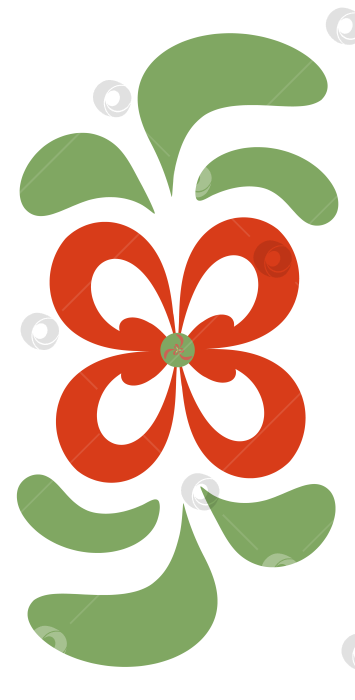 Скачать Простой узор, символизирующий зеленые листья и красный цветок с четырьмя лепестками, для печати на одежде, наклейках, веб-сайтах, открытках. фотосток Ozero