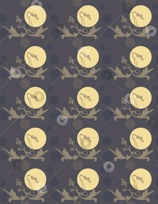 Скачать Стилизованные листья и необычные цветы на фоне луны образуют мистический бесшовный векторный узор на темном фоне. фотосток Ozero