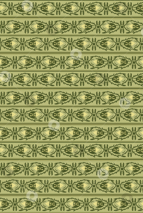 Скачать Крупные бутоны необычных растений, обрамленные листвой, расположены на горизонтальных полосах и создают бесшовный векторный узор. фотосток Ozero