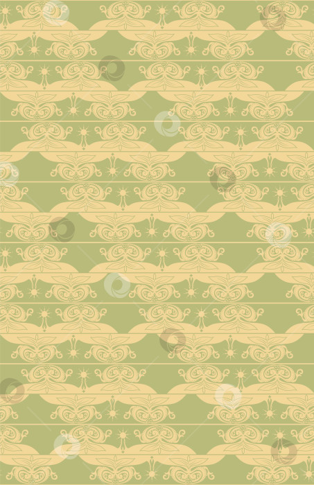 Скачать Абстрактный векторный узор с желтыми завитками, солнцем, листьями на зеленом фоне. фотосток Ozero