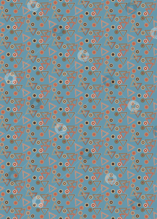 Скачать Геометрический векторный бесшовный узор с использованием кругов и треугольников с полосатой текстурой. фотосток Ozero