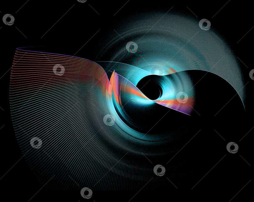 Скачать Волнистые лезвия в бирюзовую полоску вращаются на черном фоне. Иконка, логотип, символ, вывеска. 3D-рендеринг. 3D-иллюстрация. фотосток Ozero